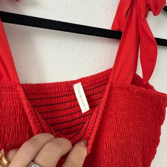 PinkBlush Red Smocked Tie Strap Maxi Dress Size S - Picture 4 of 4